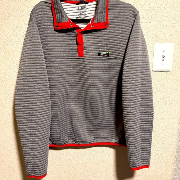 L.L. Bean Other - L.L. Bean- Men’s Grey with Contrasting Orange Hem Ribbed Button Top Pullover, XL